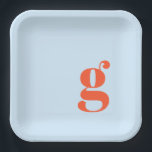 Minimalist Monogrammed Initial Retro Blue Orange Papieren Bordje<br><div class="desc">These personalized paper plates feature a bold single initial in warm orange on a soft blue background for a modern, playful look. The clean typography and graphic layout feel stylish without being formal, making them perfect for welcome parties, rehearsal dinners, engagement celebrations, and bridal showers. Customize with your initial to...</div>