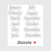 Minimalist Month Stickers January–December Scrip (Vel)
