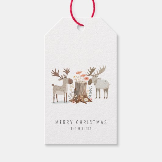 Minimalist Moose Vrolijk Kerstfeest Cadeaulabel (Voorkant)