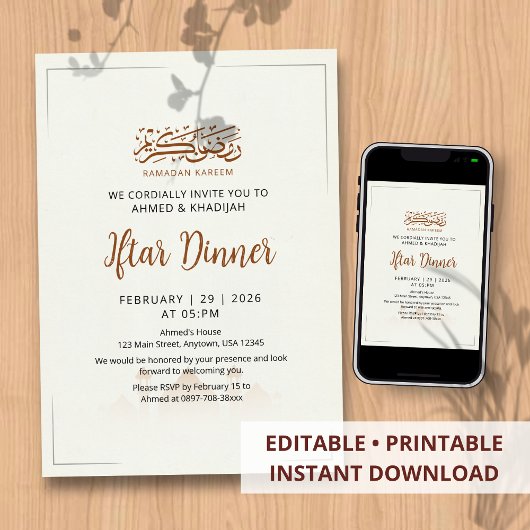 Minimalist Mosque Horizon Ramadan Iftar Invitation Kaart
