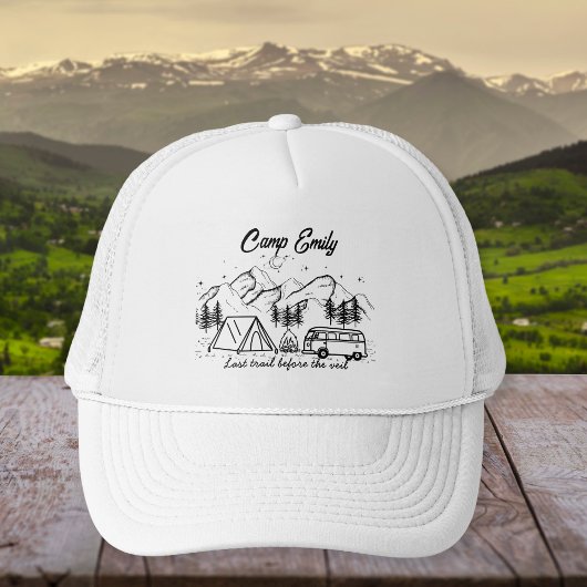 Minimalist Mountains Camp Bride Bachelorette Trucker Pet