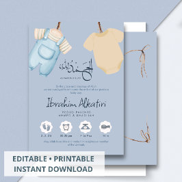 Minimalist Muslim Baby Boy Birth Announcement Card Aankondiging