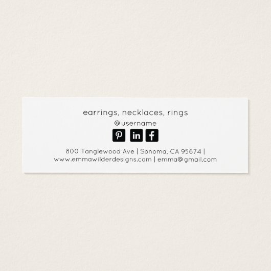 Minimalist Name Stud Earring Jewelry Display Card Mini Visitekaartjes (Achterkant)