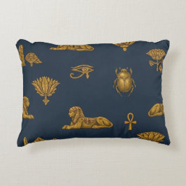 Minimalist Navy & Antique Gold Egyptian Pattern Accent Kussen