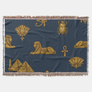 Minimalist Navy & Antique Gold Egyptian Pattern Deken