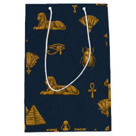 Minimalist Navy & Antique Gold Egyptian Pattern Medium Cadeauzakje