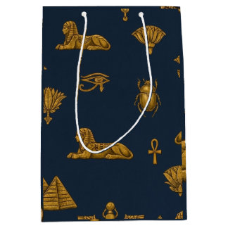 Minimalist Navy & Antique Gold Egyptian Pattern Medium Cadeauzakje