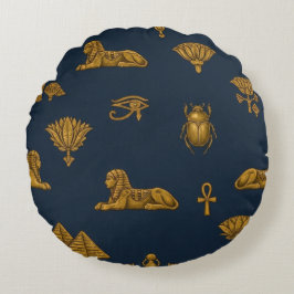Minimalist Navy & Antique Gold Egyptian Pattern Rond Kussen