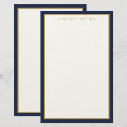 Minimalist Navy Blue and Gold Monogram Briefpapier (Voorkant / Achterkant)