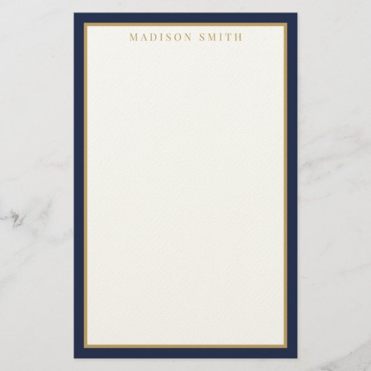 Minimalist Navy Blue and Gold Monogram Briefpapier (Voorkant)