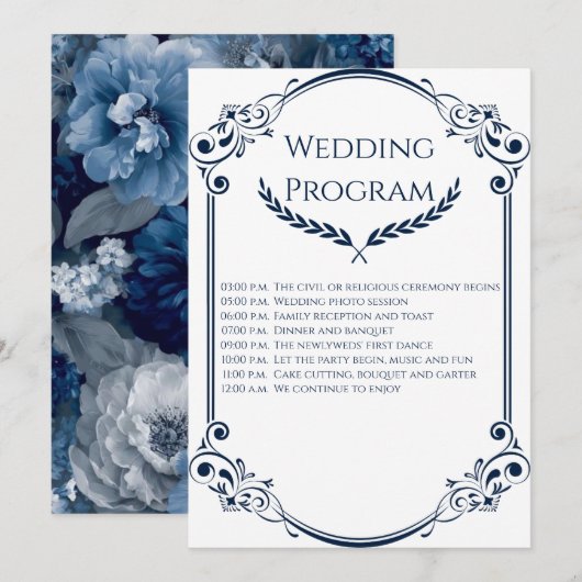 Minimalist Navy Blue and White Wedding Program Programmakaart (Voorkant / Achterkant)