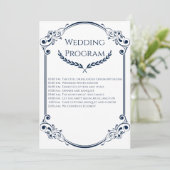 Minimalist Navy Blue and White Wedding Program Programmakaart (Staand voorkant)