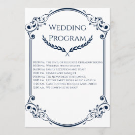 Minimalist Navy Blue and White Wedding Program Programmakaart