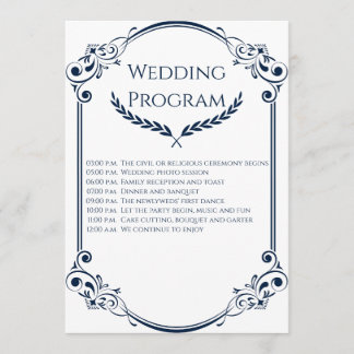 Minimalist Navy Blue and White Wedding Program Programmakaart