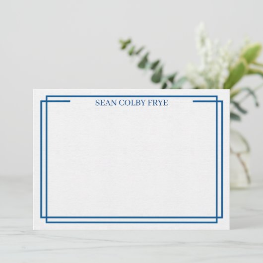 Minimalist Navy Blue Border Note Card Stationery (Staand voorkant)