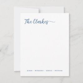 Minimalist Navy Blue Family Stationery Vertical Notitiekaartje