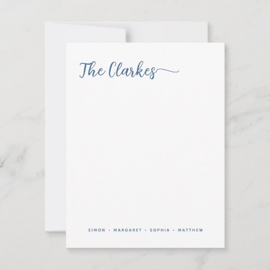 Minimalist Navy Blue Family Stationery Vertical Notitiekaartje (Voorkant)