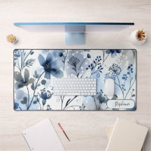 Minimalist Navy Blue Floral Watercolor Custom
