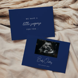 Minimalist Navy Blue "Little Surprise" Pregnancy Aankondiging