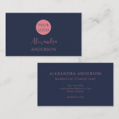 Minimalist Navy Blue Logo Vrouwelijk Visitekaartje (Voorkant / Achterkant)