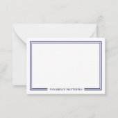 Minimalist Navy Blue Two Border Monogram Notitiekaartje (Voorkant)