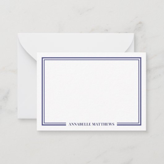 Minimalist Navy Blue Two Border Monogram Notitiekaartje (Voorkant)