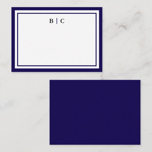 Minimalist Navy Blue Two Border Monogram Notitiekaartje (Voorkant / Achterkant)