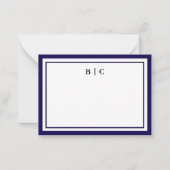 Minimalist Navy Blue Two Border Monogram Notitiekaartje (Voorkant)