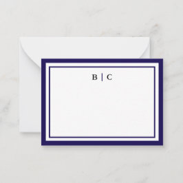 Minimalist Navy Blue Two Border Monogram Notitiekaartje