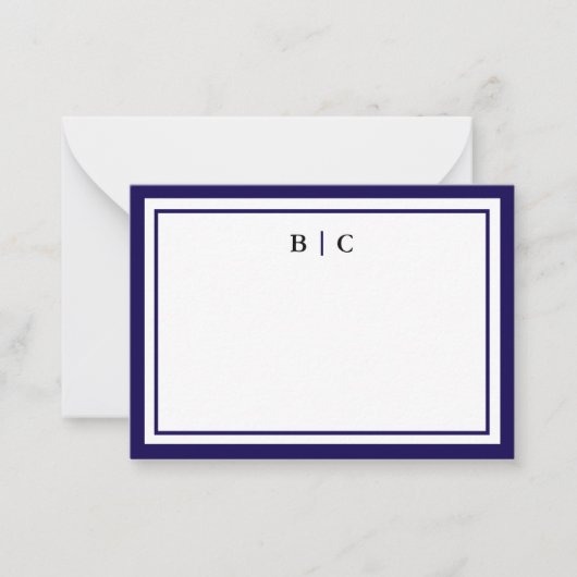 Minimalist Navy Blue Two Border Monogram Notitiekaartje (Voorkant)