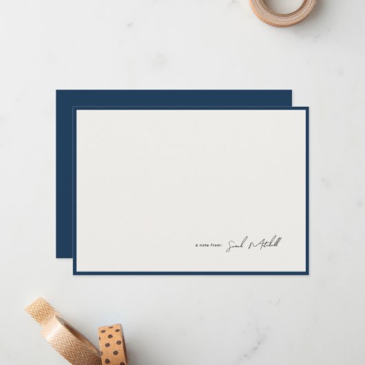 Minimalist Navy Border Personalized Script Notitiekaartje (Voorkant / Achterkant in situ)