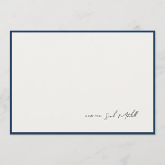Minimalist Navy Border Personalized Script Notitiekaartje