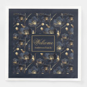 Minimalist Navy Napkins Gold Flowers Monogram Art Servet (Voorkant)