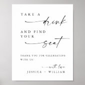 Minimalist Neem een Drink Trouwstoel Teken Poster (Voorkant)