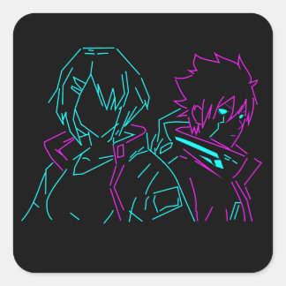 Minimalist Neon pink & Blue Cyberpunk Anime Couple Vierkante Sticker