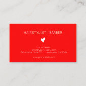 Minimalist Neon Red White Heart Barber Name Visitekaartje (Achterkant)