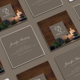 Minimalist Neutral Beige Beauty Square with photo Vierkante Visitekaartje