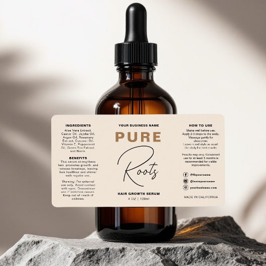 Minimalist Neutral Beige Hair Oil Dropper Bottle Etiket