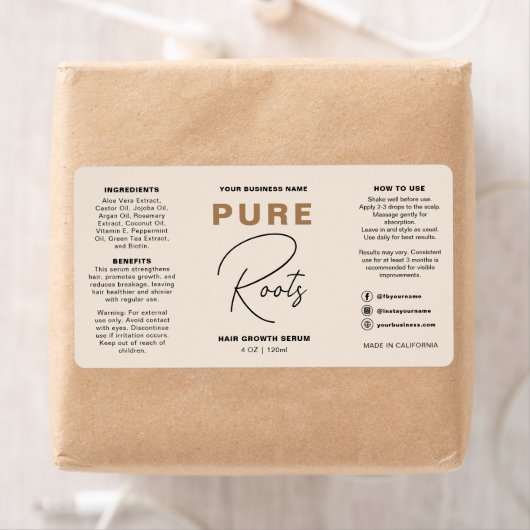 Minimalist Neutral Beige Hair Oil Dropper Bottle Etiket (Insitu)