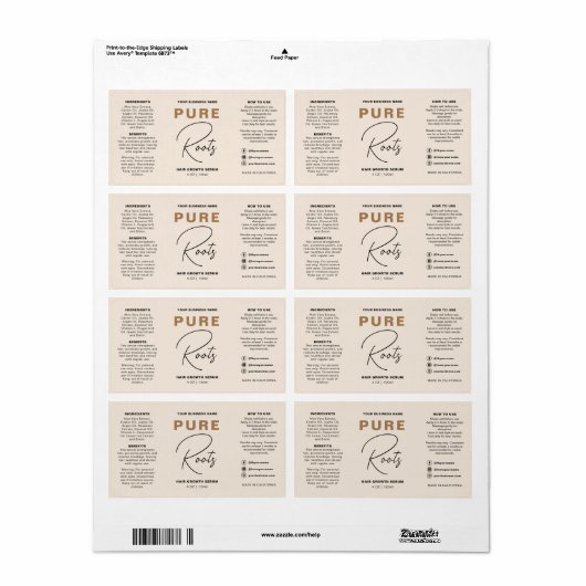 Minimalist Neutral Beige Hair Oil Dropper Bottle Etiket (Full Sheet)