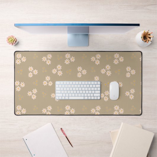 Minimalist Neutral Cream Daisy Floral Custom Bureaumat (Kantoor 1)