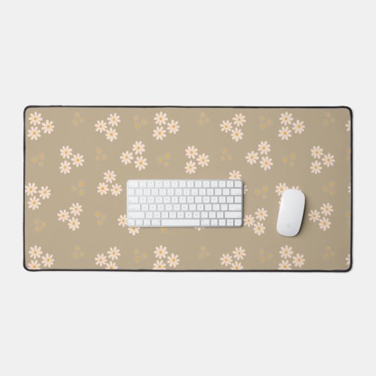 Minimalist Neutral Cream Daisy Floral Custom Bureaumat (Keyboard & Muis)