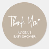 Minimalist Neutral Modern Baby shower Thank you  Ronde Sticker (Voorkant)