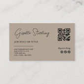 Minimalist Neutral Taupe Company Script QR Code Visitekaartje (Achterkant)
