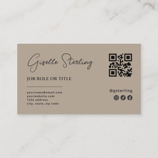 Minimalist Neutral Taupe Company Script QR Code Visitekaartje (Achterkant)