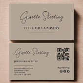 Minimalist Neutral Taupe Company Script QR Code Visitekaartje