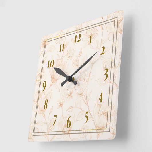Minimalist Neutral Wildflower Wall Clock Vierkante Klok (Hoek)