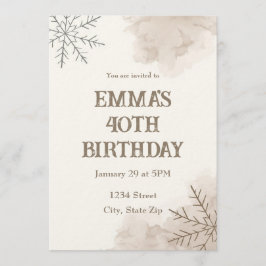 Minimalist Neutral Winter 40th Birthday Invitation Kaart