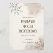 Minimalist Neutral Winter 40th Birthday Invitation Kaart (Voorkant / Achterkant)