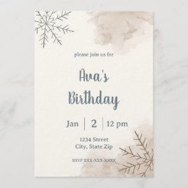 Minimalist Neutral Winter Birthday Invitation Kaart